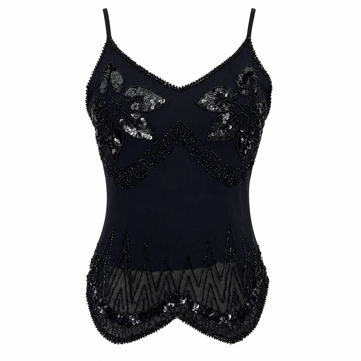 Vintage Black Embellished Mesh Tank Top (S)
