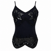 Vintage Black Embellished Mesh Tank Top (S)