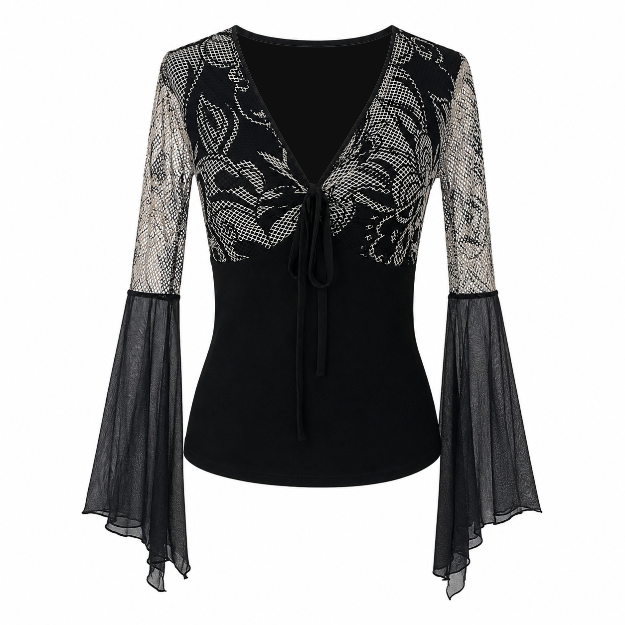 2000s Whimsy Mesh Flowy Long Sleeve Top (S)