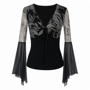 2000s Whimsy Mesh Flowy Long Sleeve Top (S)
