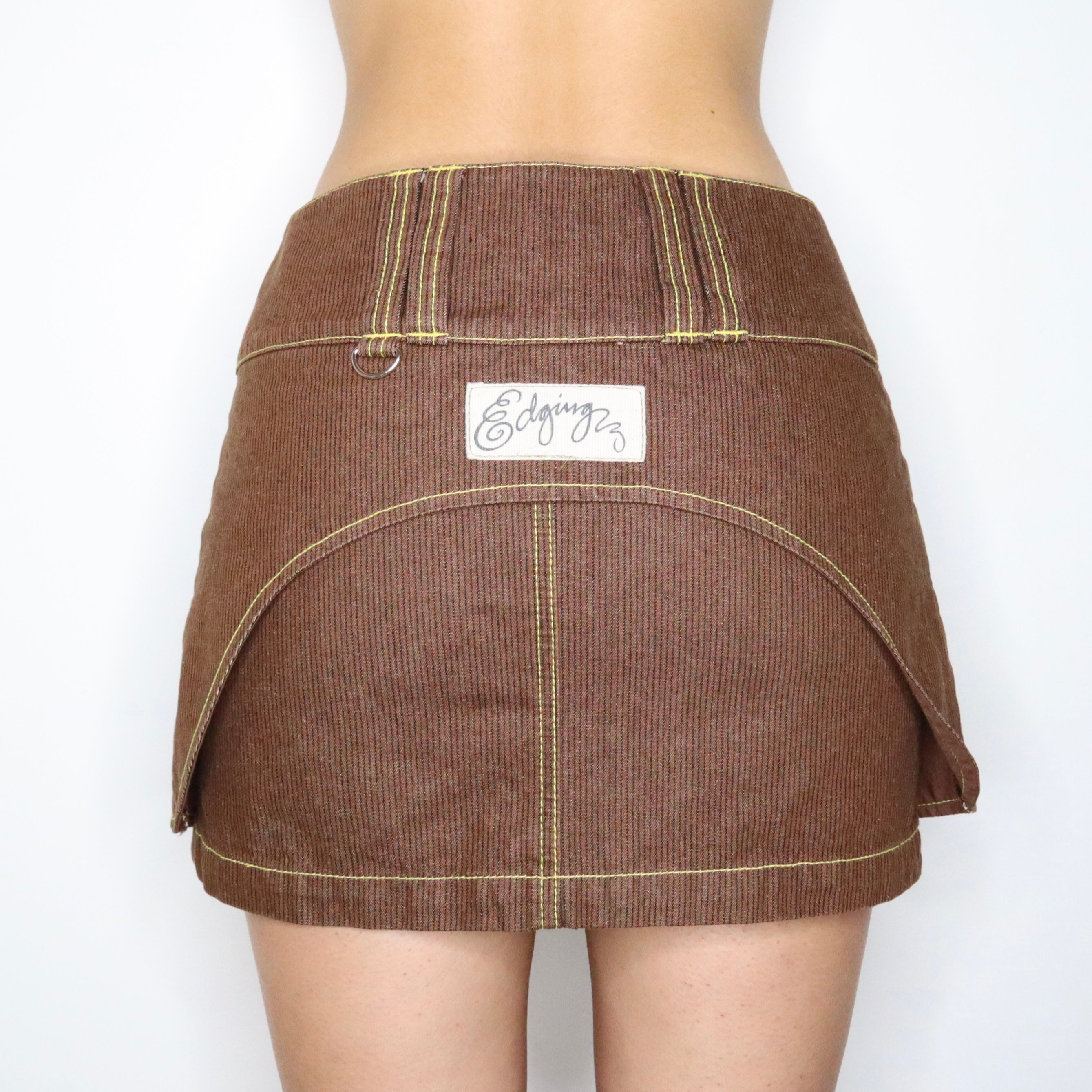 Vintage Y2K Brown Pinstripe Utility Skirt (Small)