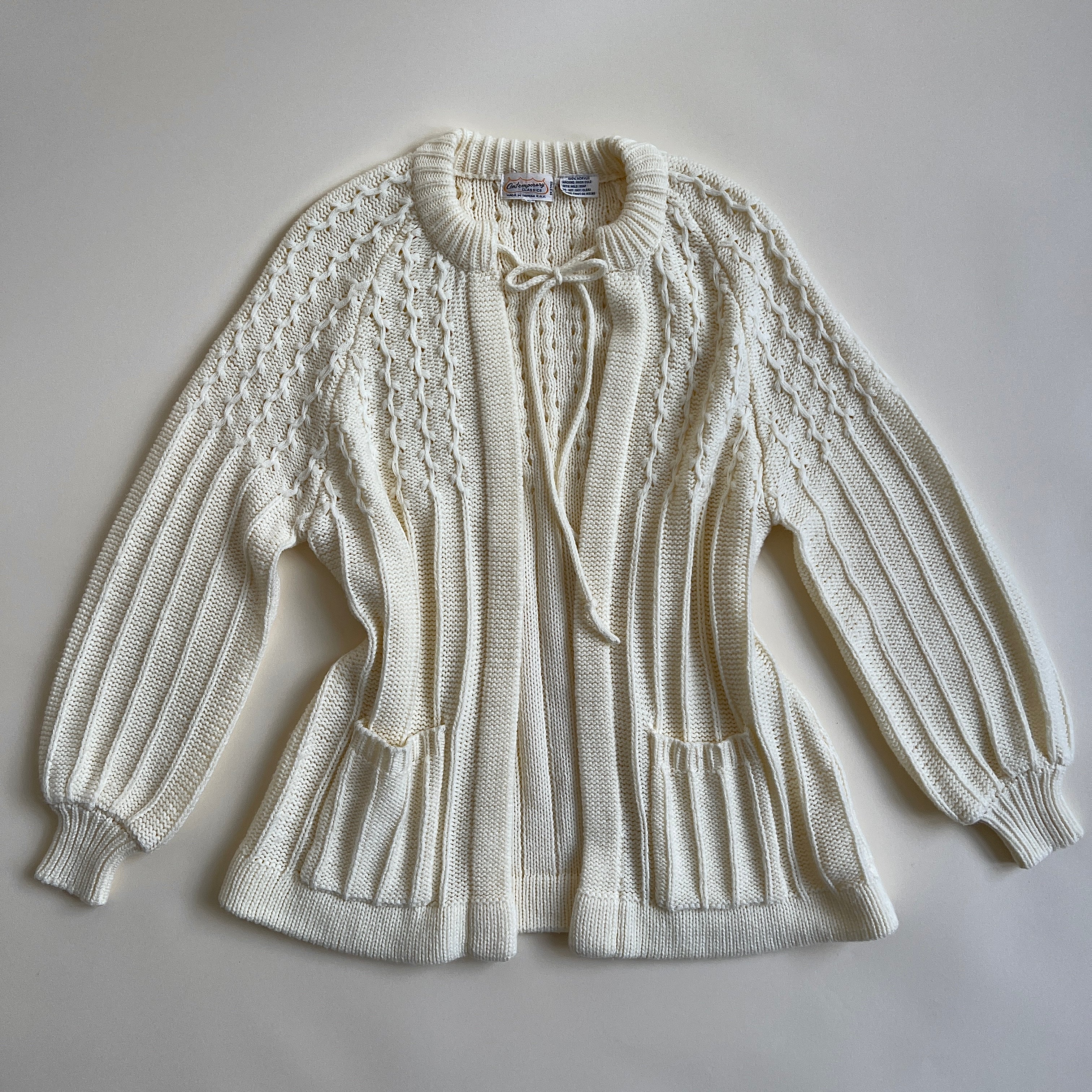 Vintage cream open tie cardigan