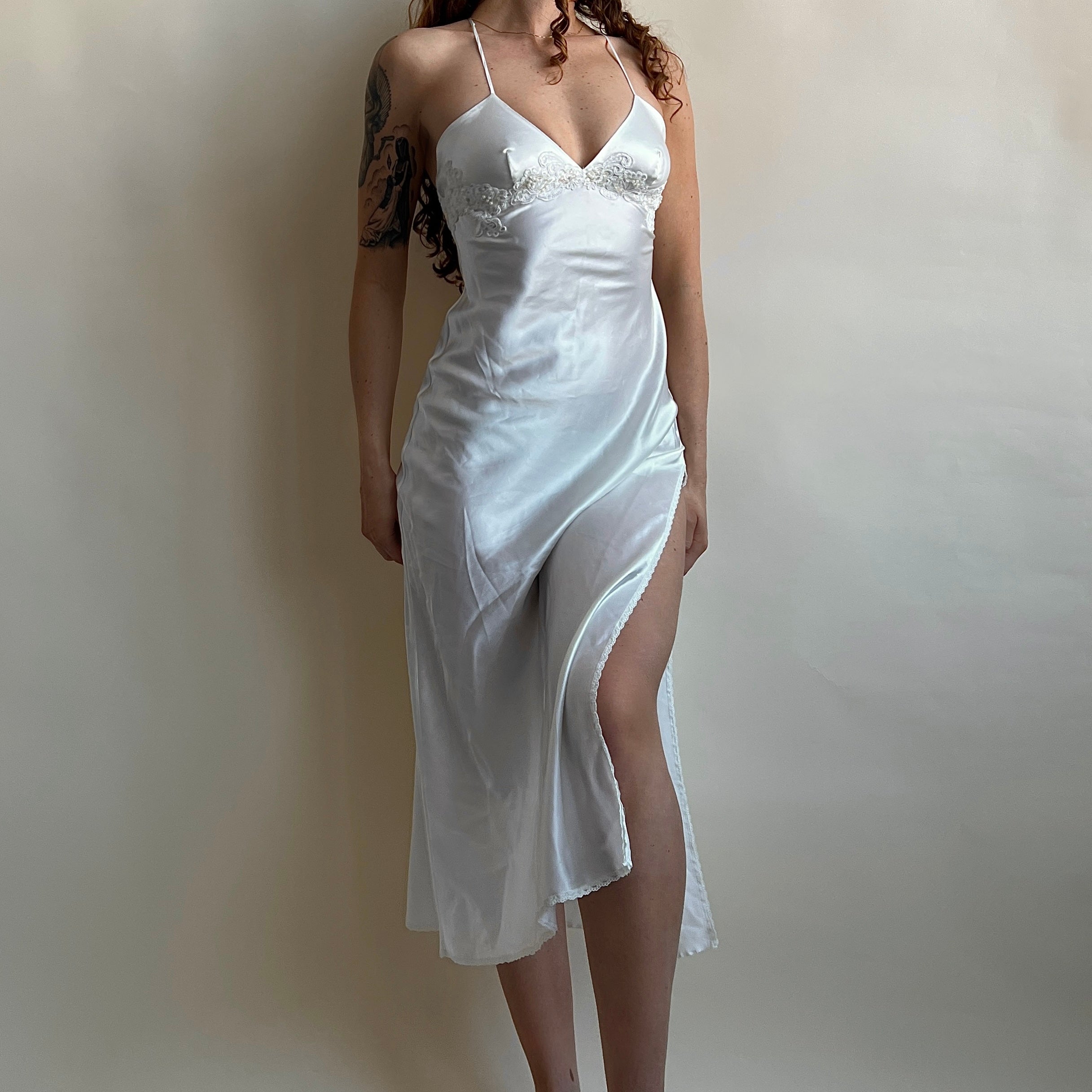 00s ivory satin maxi slip (S)