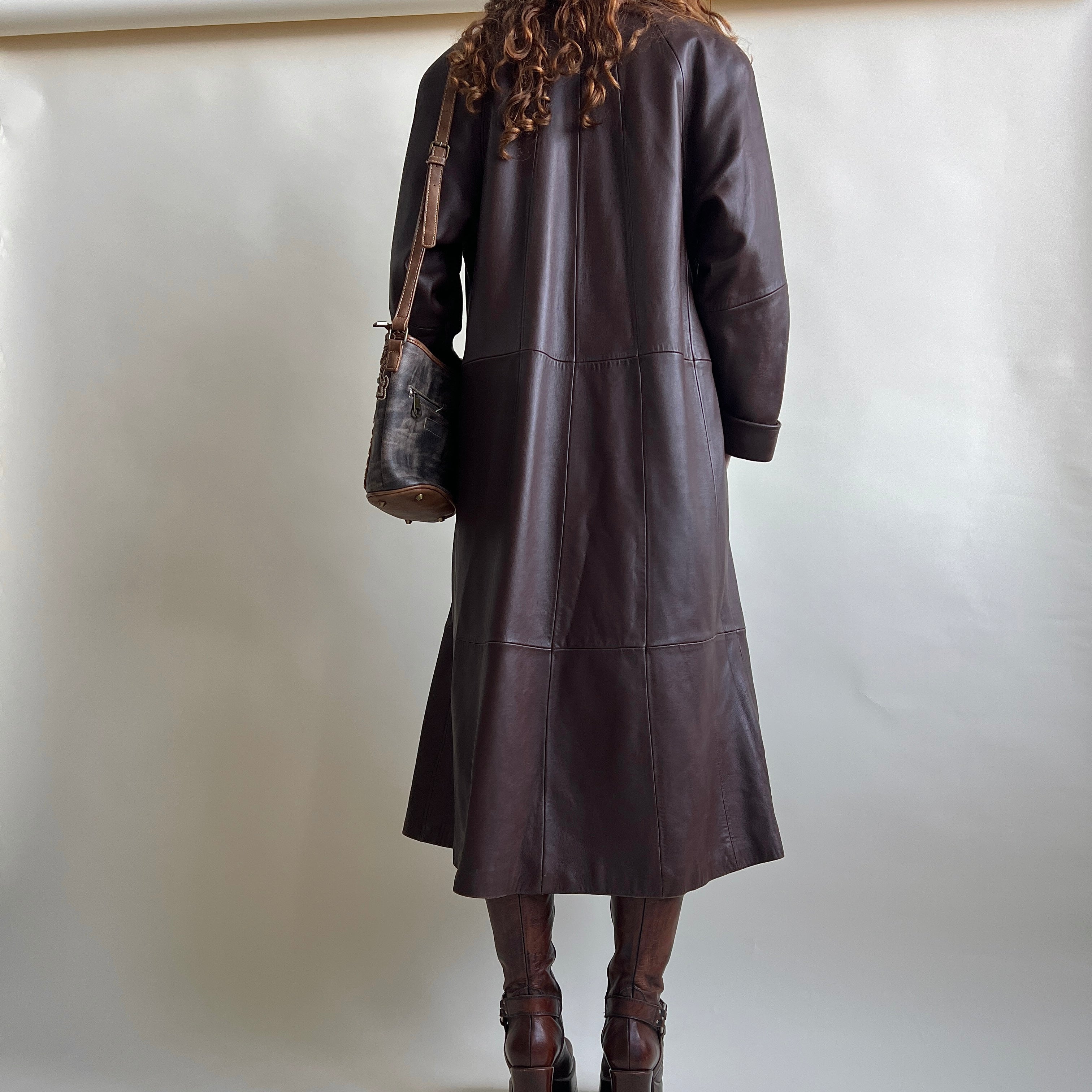 Vintage 90s leather brown maxi coat - XXL
