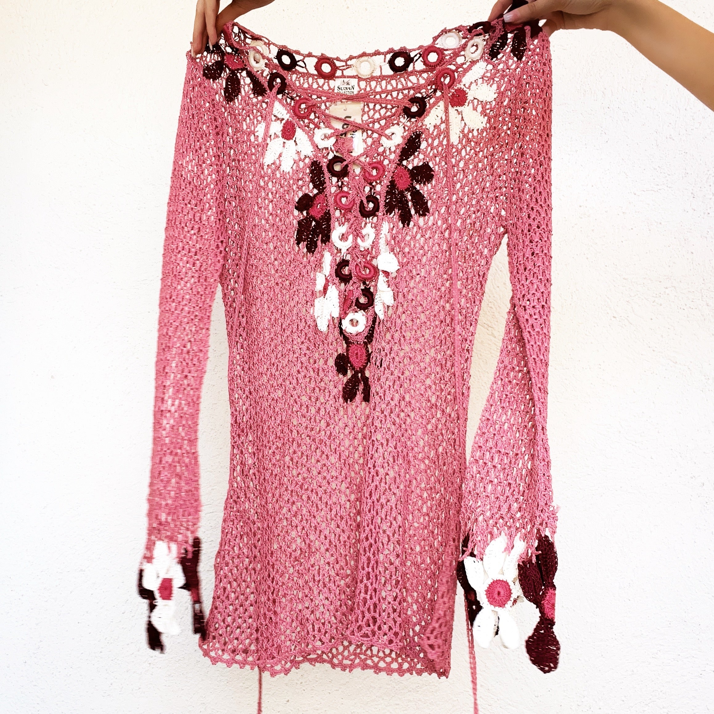 Pink Floral Crochet Top