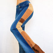 Faux Suede Patchwork Jeans (XS)