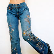 Floral Rhinestone Flare Jeans