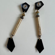 Handmade recycled vinyl & stone drop earrings