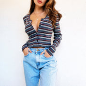 90s Striped Button Up Top