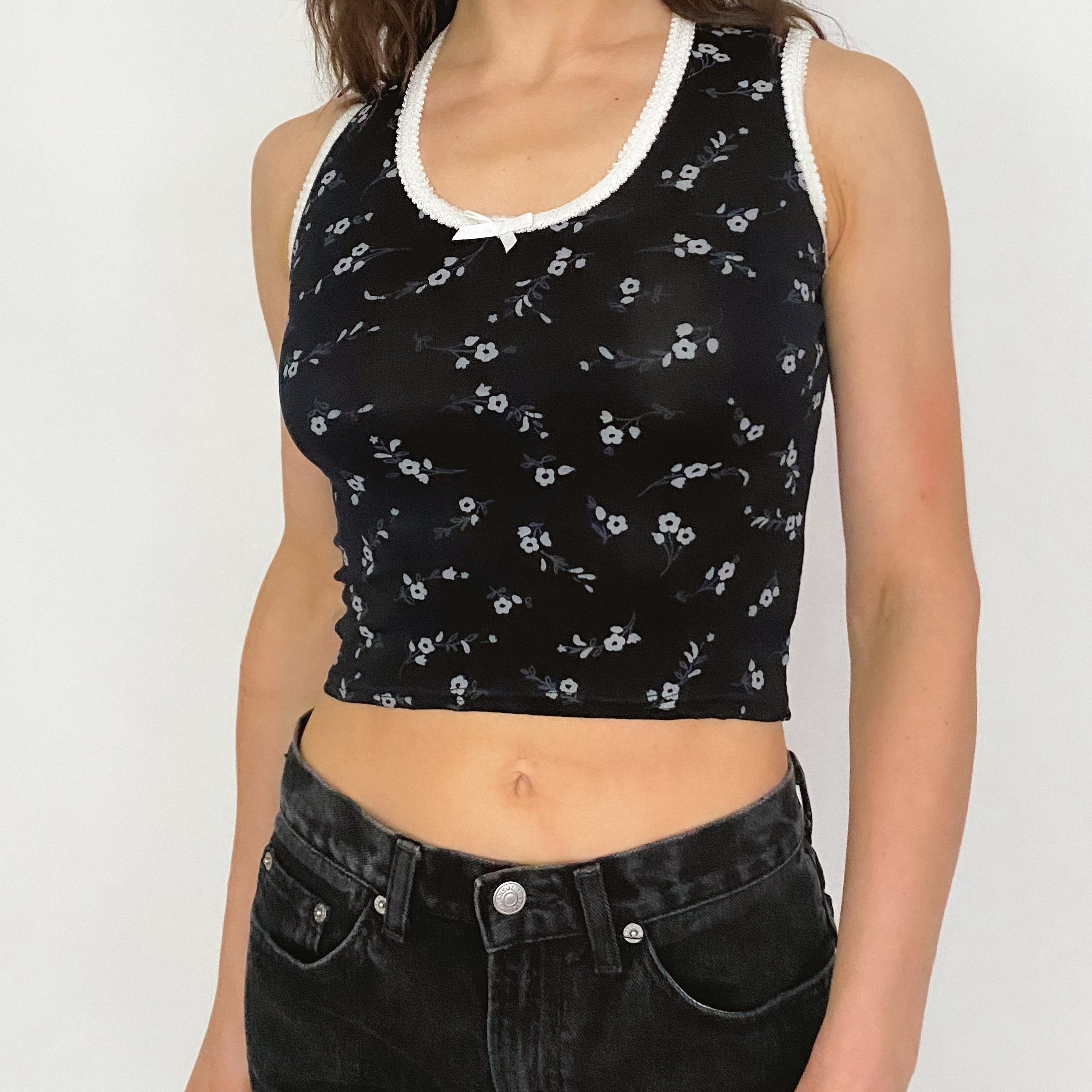 vintage floral cropped tank top - extra small