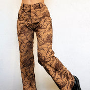 90s Tan Paisley Flare Pants