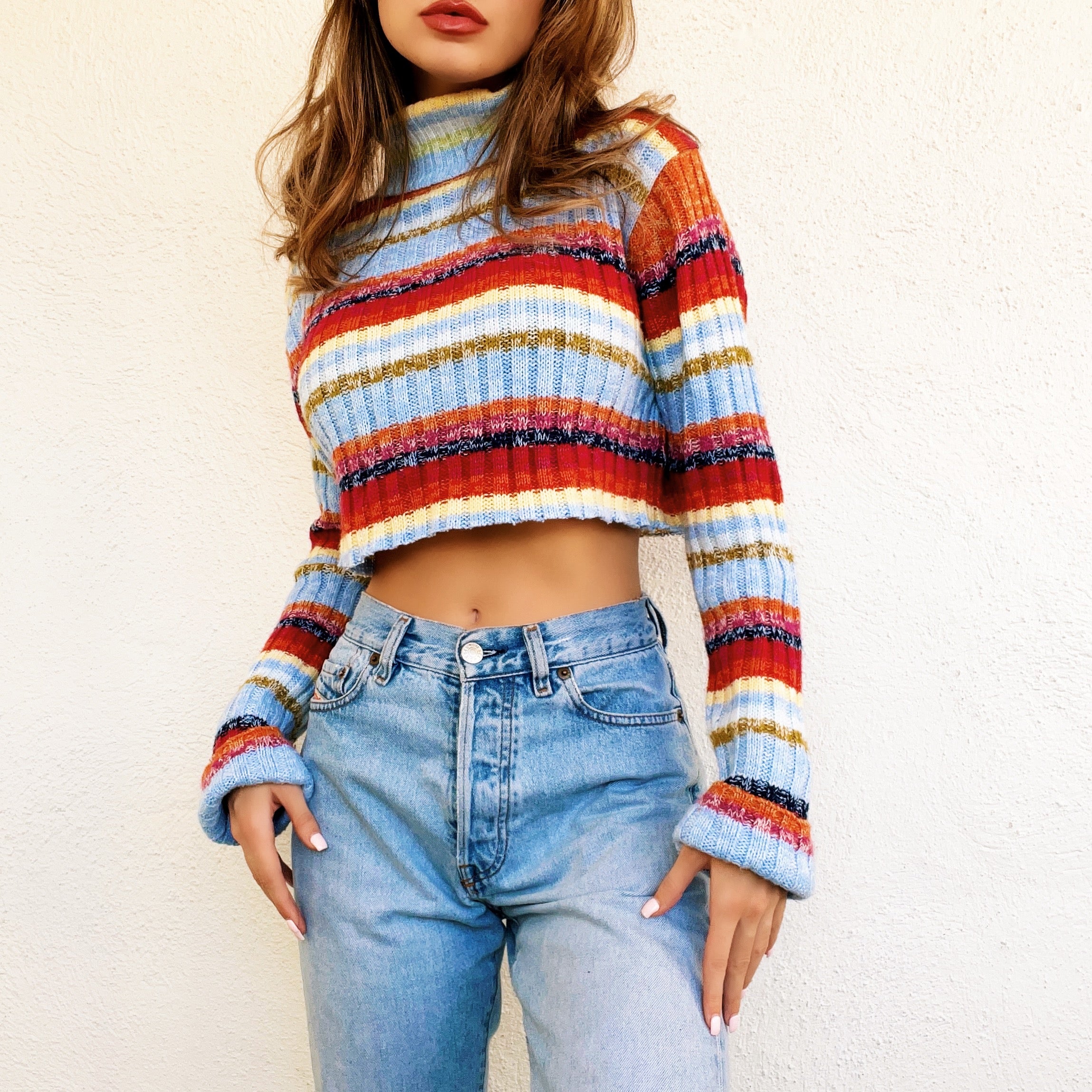 Early 2000s Rainbow Striped Turtleneck