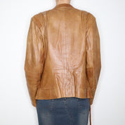 Y2K Brown Leather Moto Jacket (L)