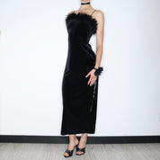 Black Velvet Maxi Dress and Flower Bracelet (Medium)