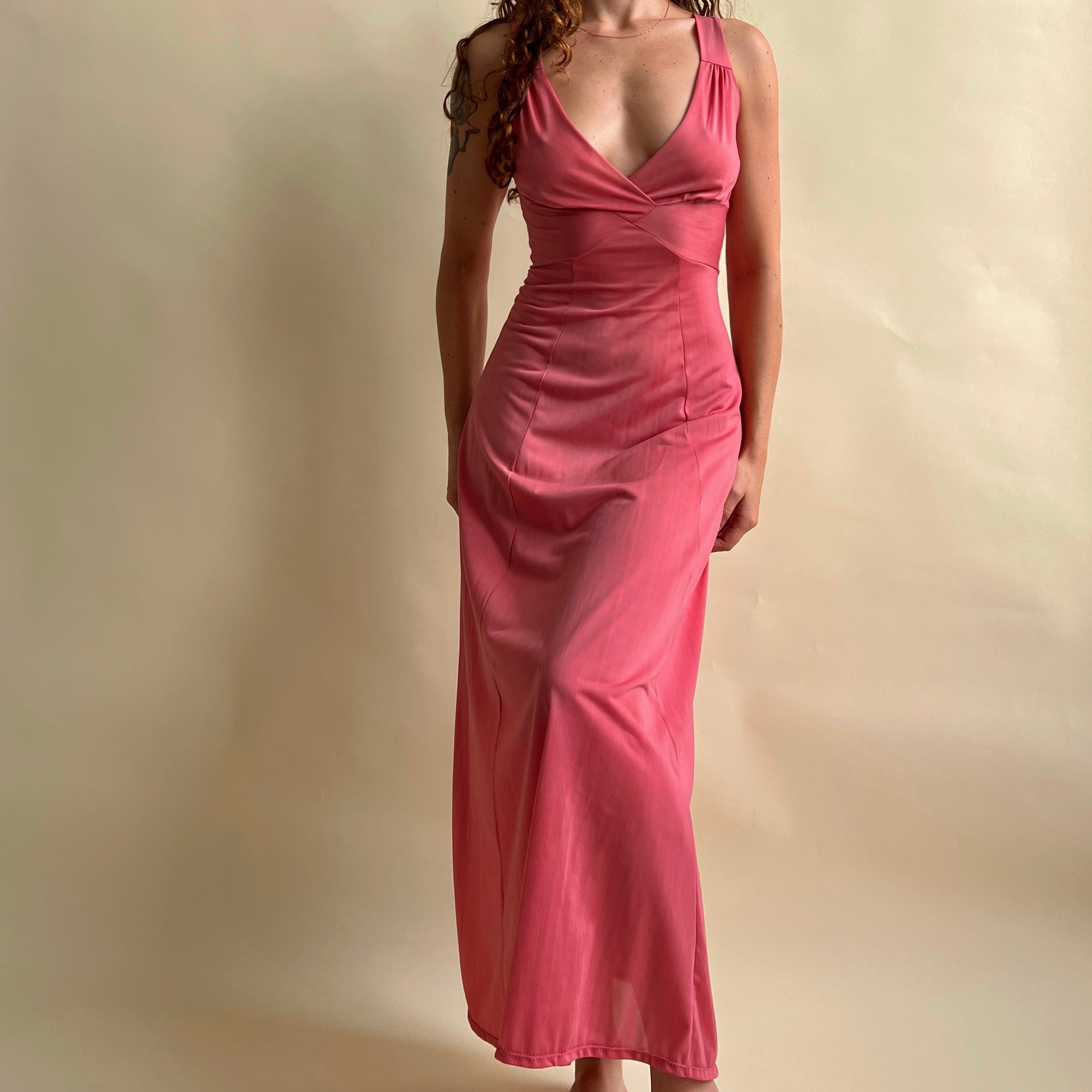 Hand dyed blush pink vintage maxi slip - s/m