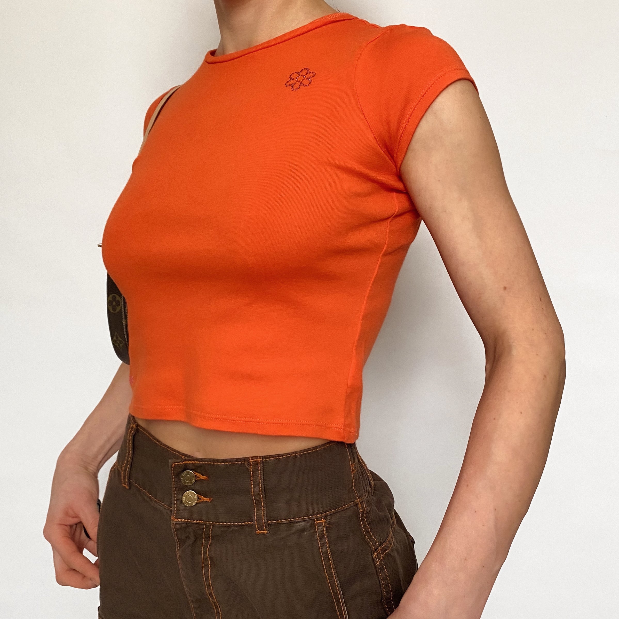 y2k rhinestone flower baby tee - xs