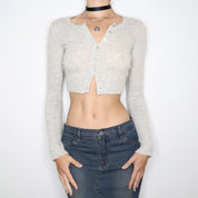 Fuzzy Gray Cropped Cardigan (XS)