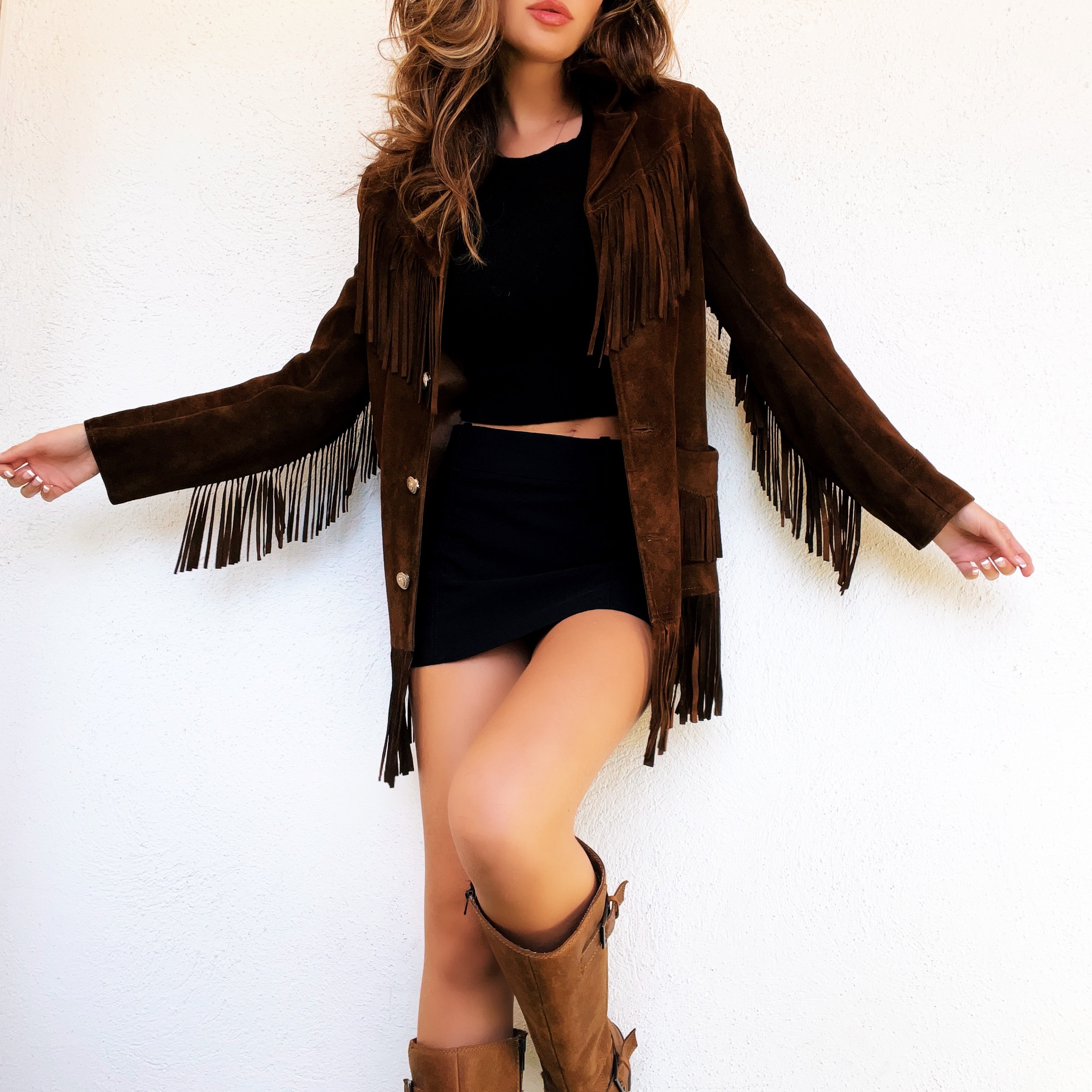 Vintage Brown Fringy Leather Jacket