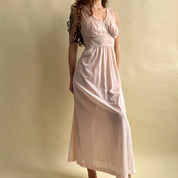 Vintage 50s pink embroidered sheer slip (M)