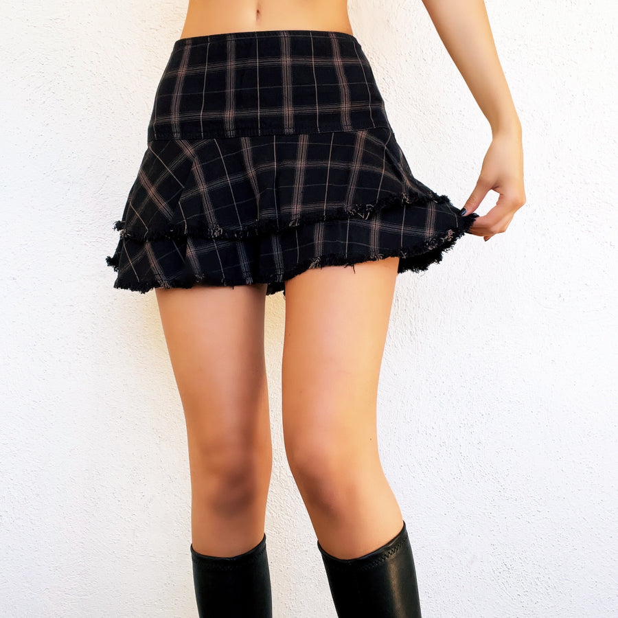 Grungy Plaid Mini Skirt