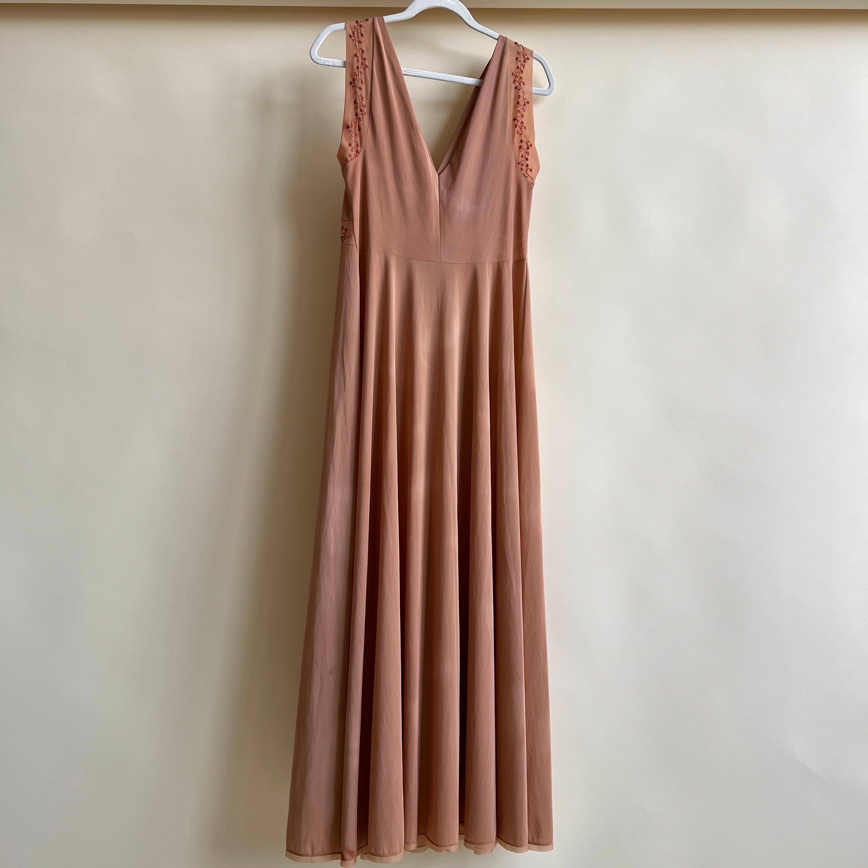 Hand dyed vintage tan maxi slip - L