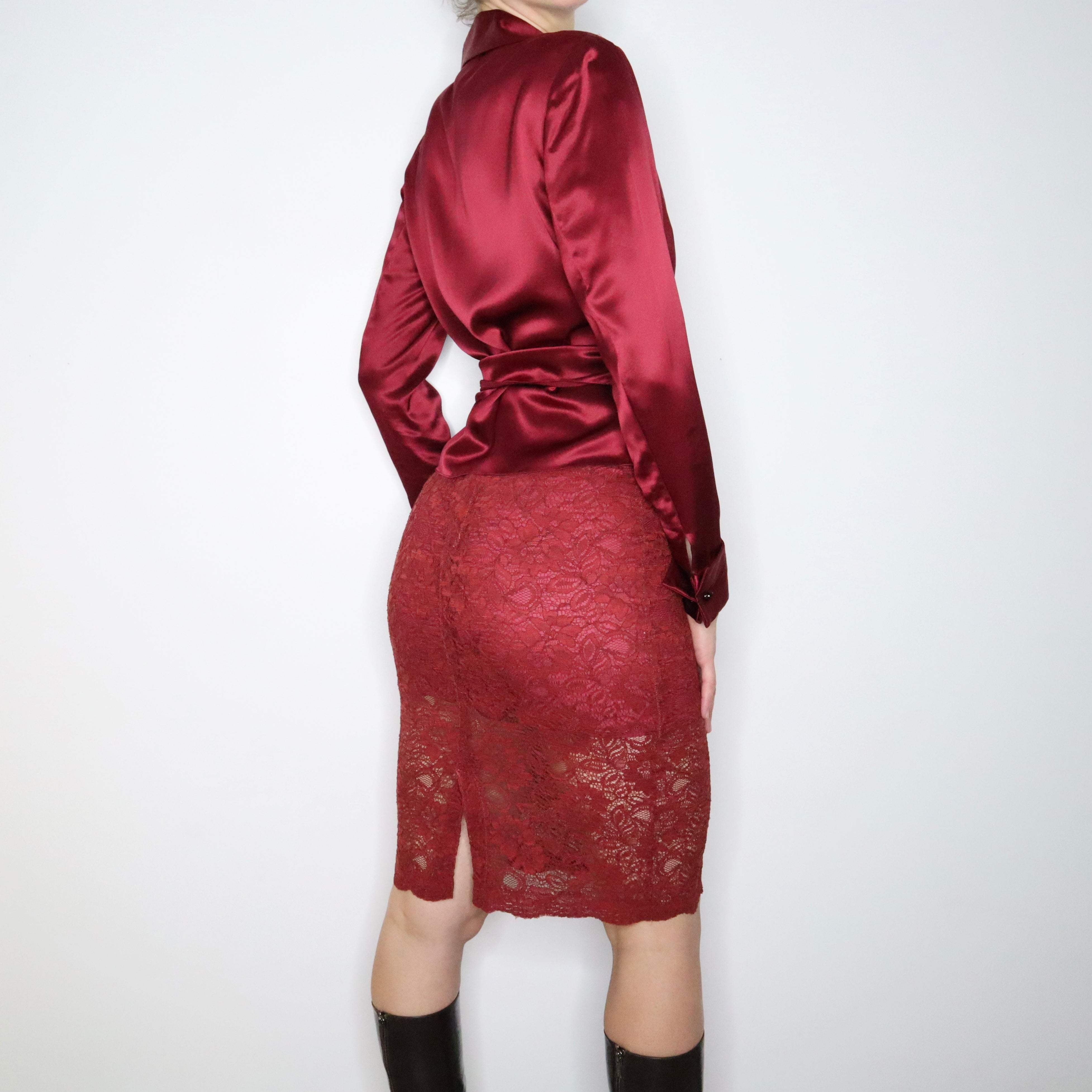 90s RALPH LAUREN Red Silk Wrap Blouse (M)