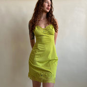 Hand dyed chartreuse vintage midi slip (S/M)