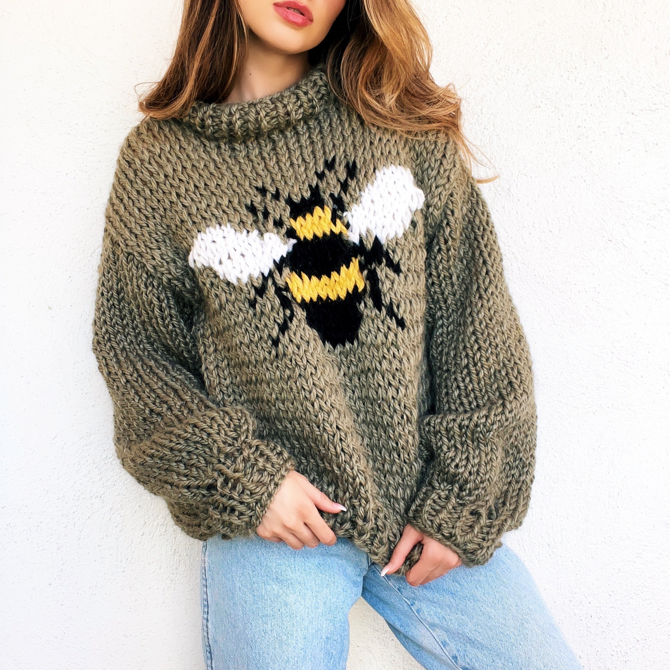 Cozy Hand Knit Bee Sweater