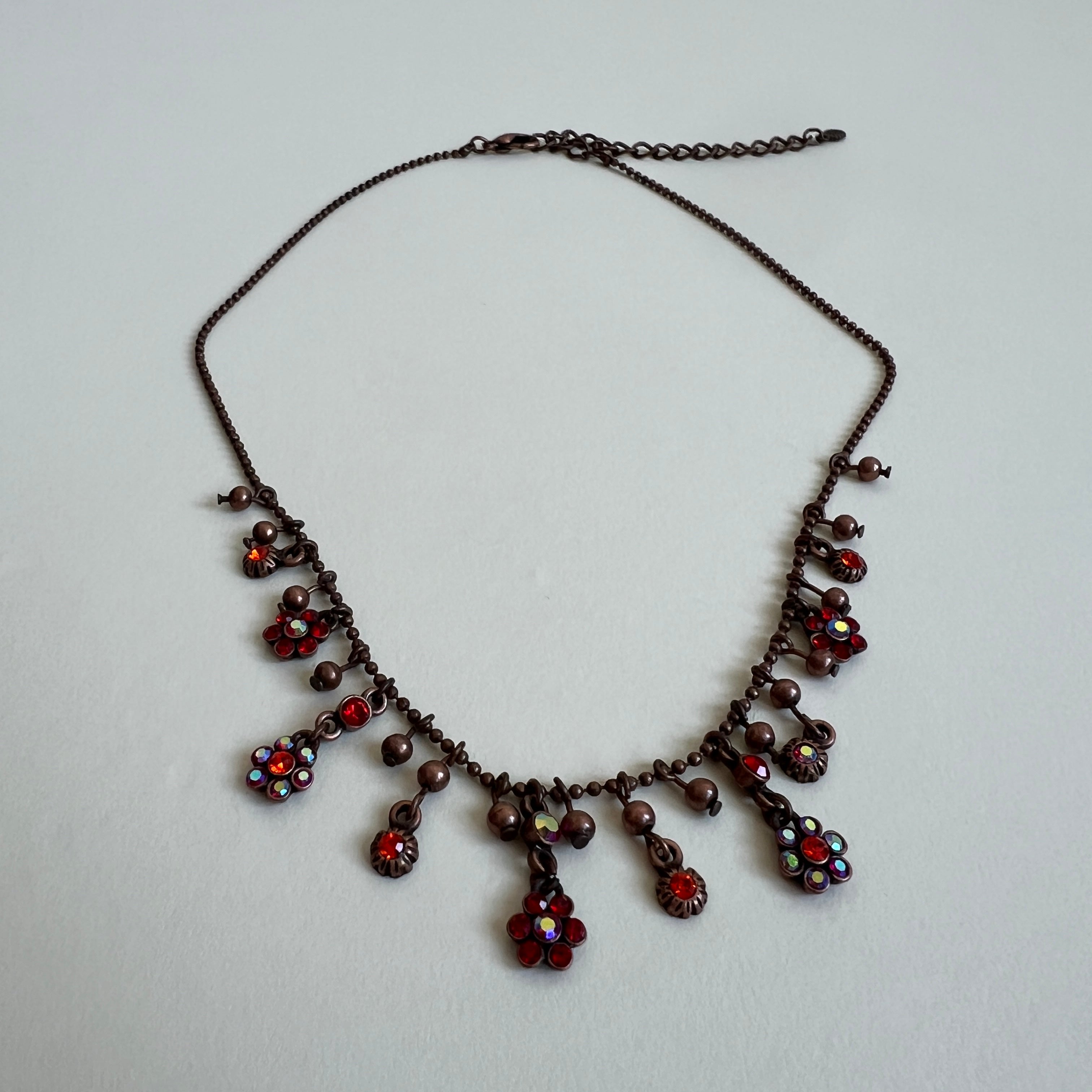 Red floral gem drop necklace