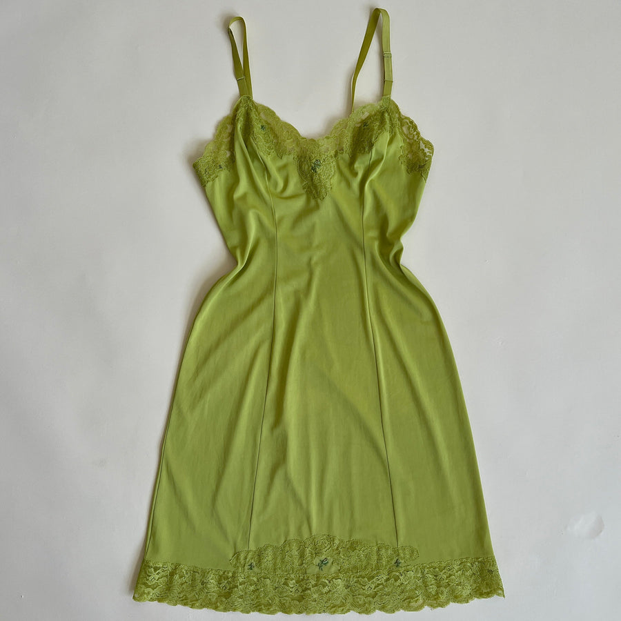 Hand dyed chartreuse vintage midi slip (S/M)