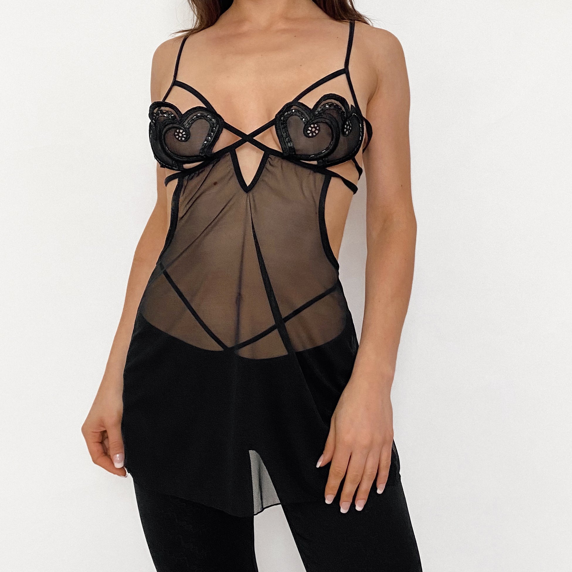 Vintage Black Sequin Heart Cami