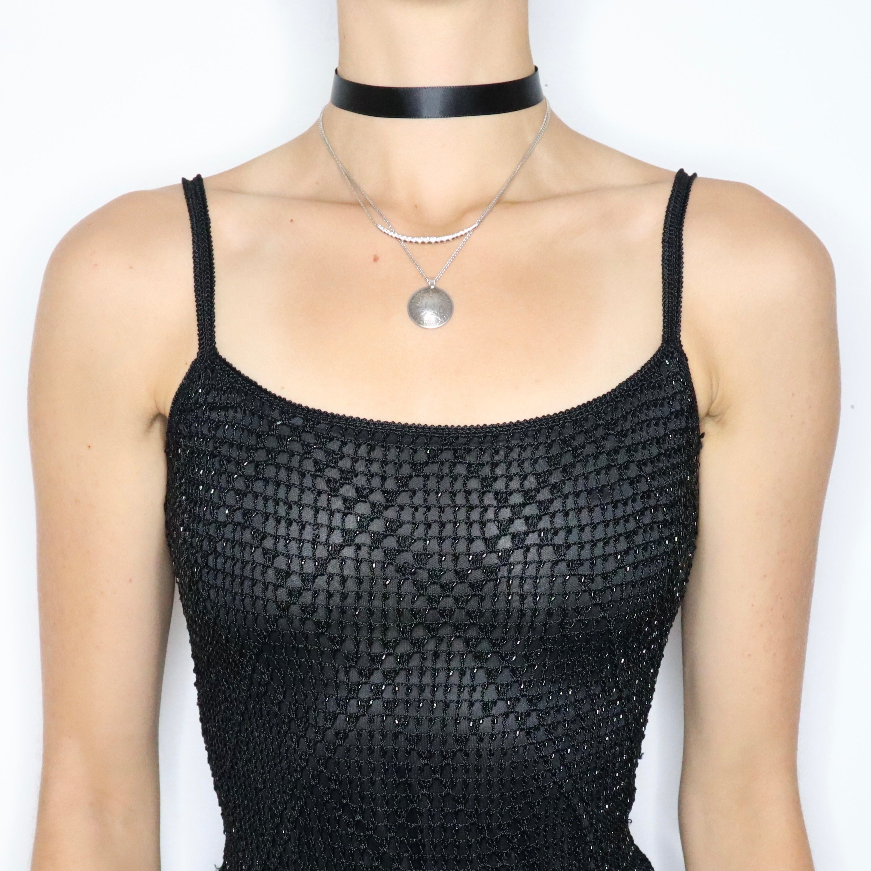 90s Black Beaded Crochet Camisole (S)