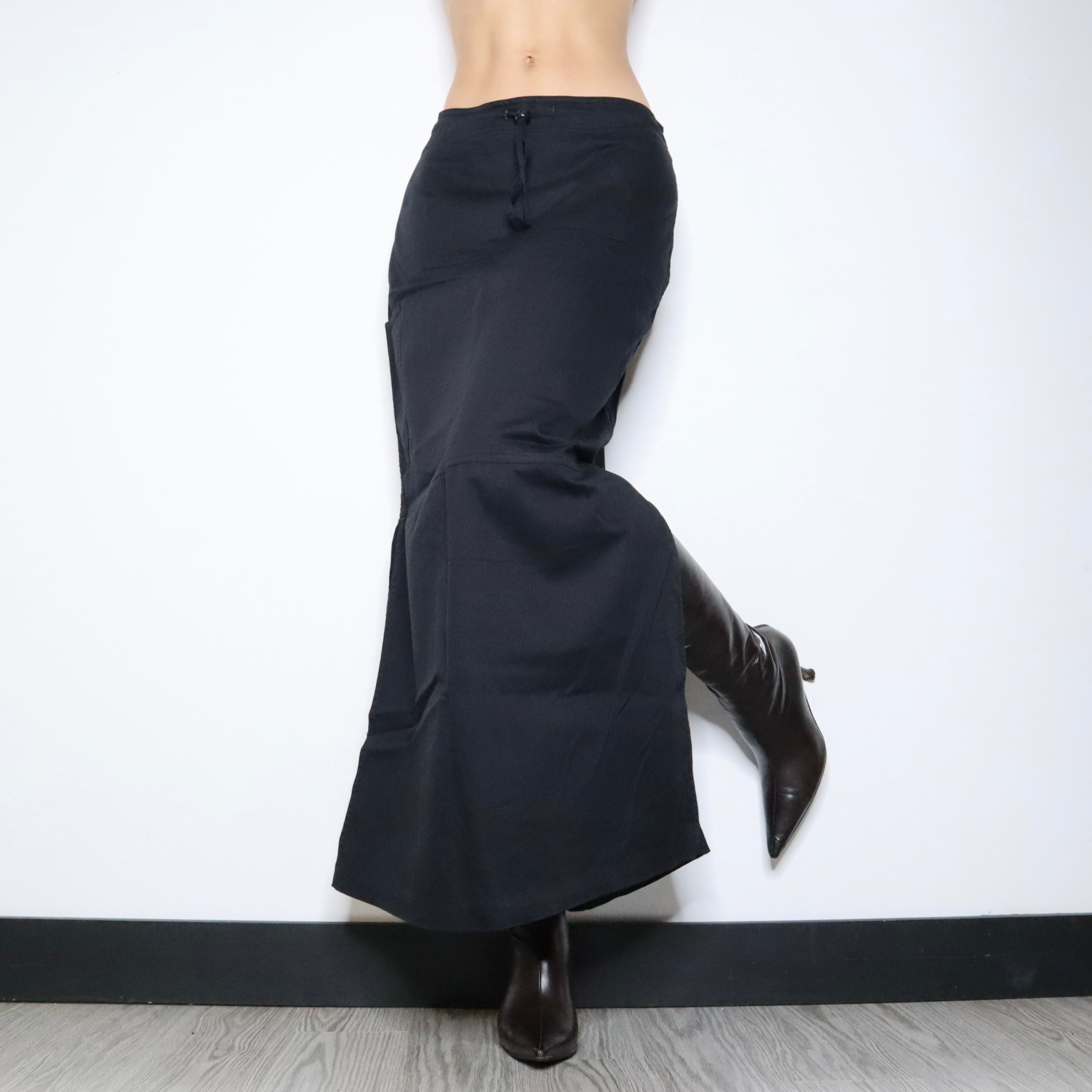 90s Black Cargo Maxi Skirt (S/M)