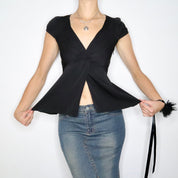Vintage Y2K Elie Tahari Black Silk Babydoll Blouse (XS)