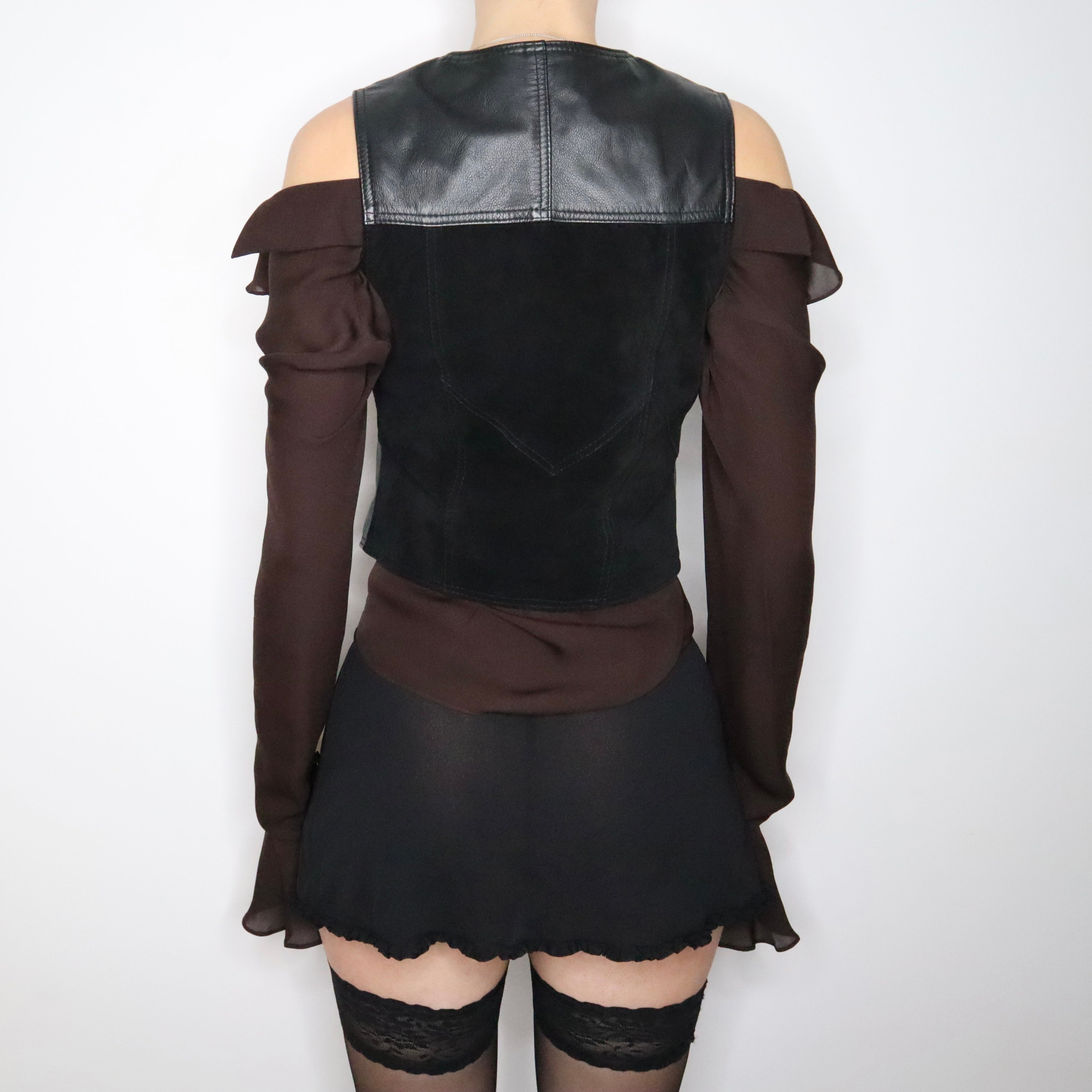 90s RALPH LAUREN Brown Silk Chiffon Ruffle Blouse (M/L)