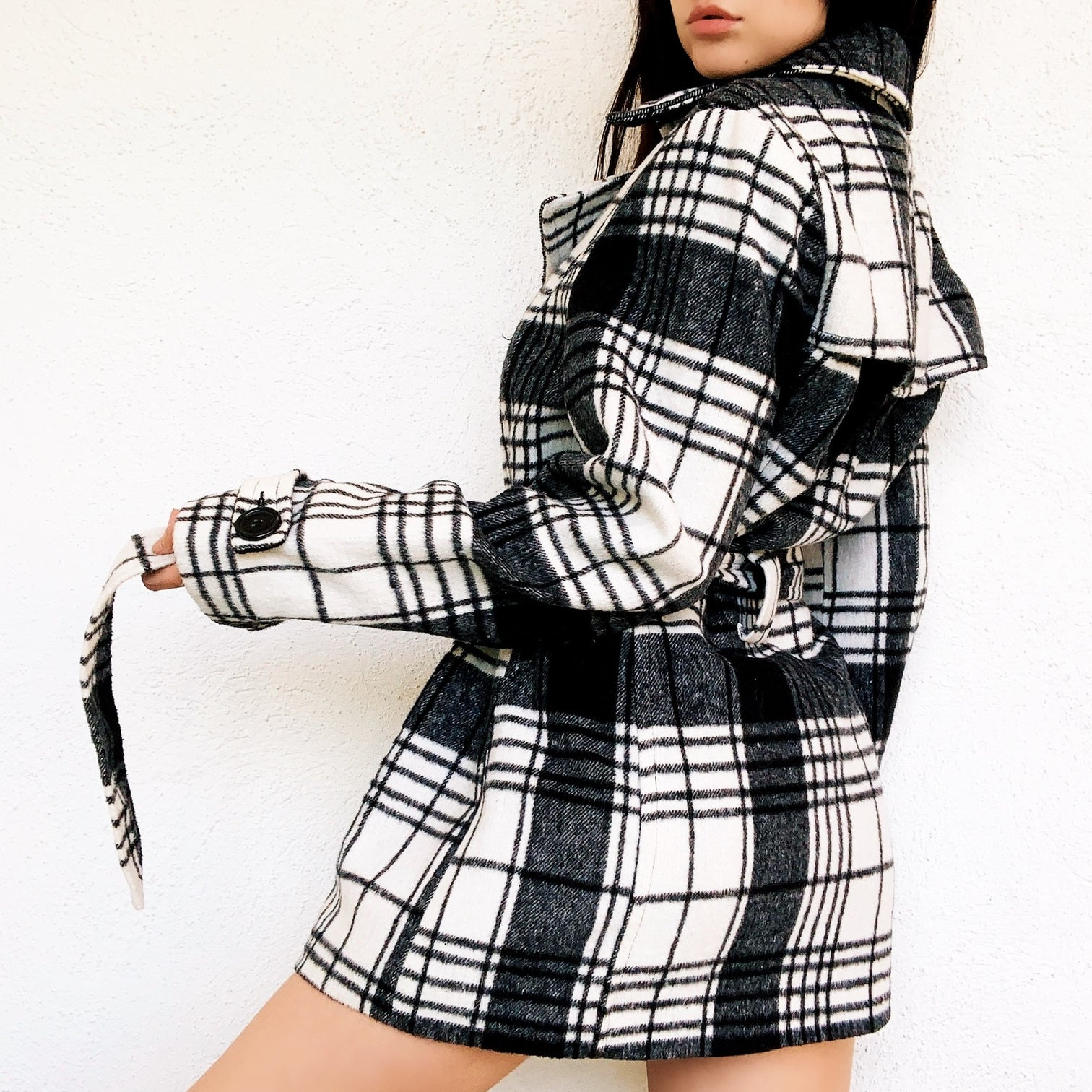 Black & White Plaid Trench Coat