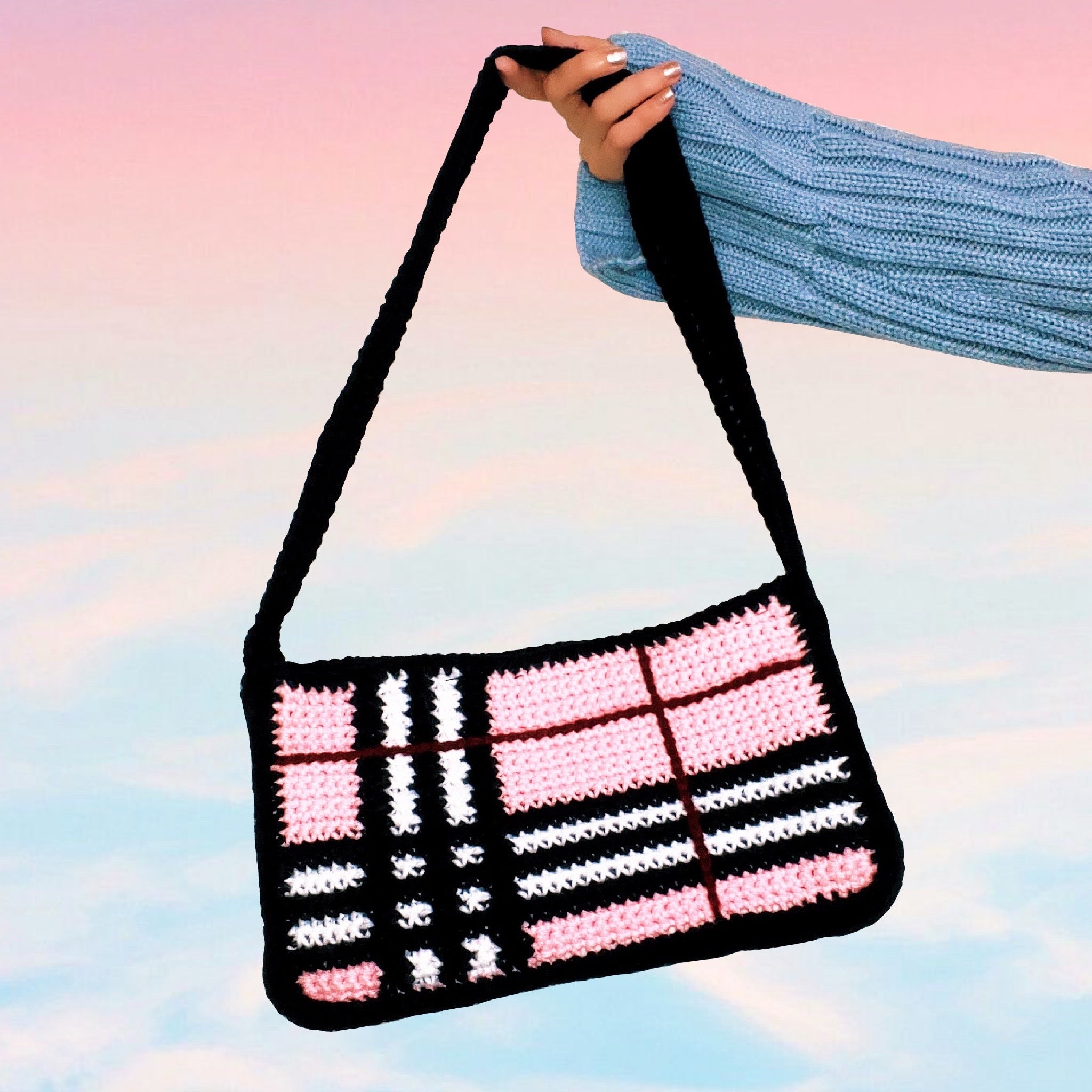 Pink Plaid Crochet Shoulder Bag