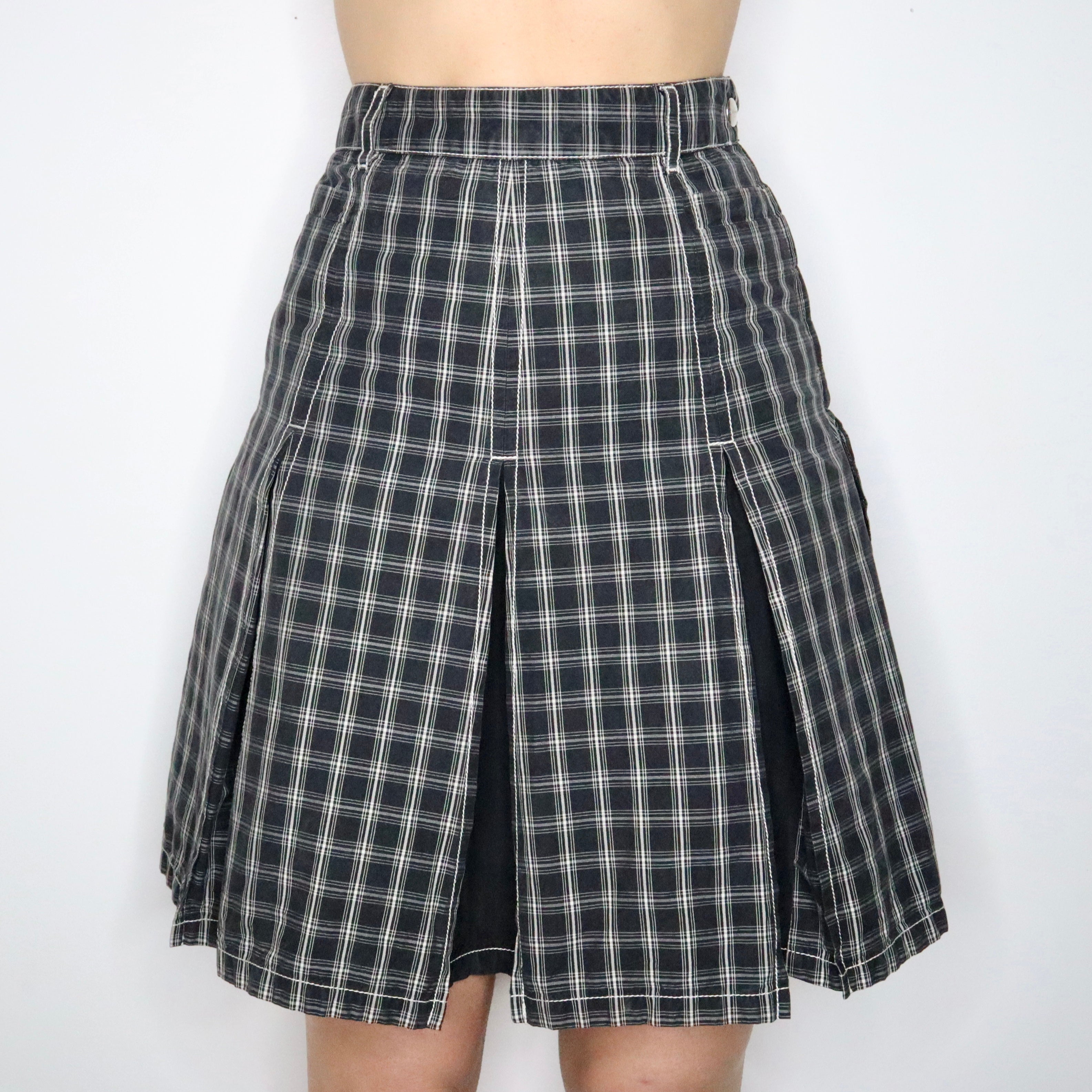90s MAXMARA Pleated Plaid Skirt (S)