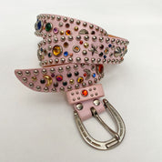 celestial studded pink leather belt