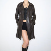 90s Brown Leather Trench Coat (S)