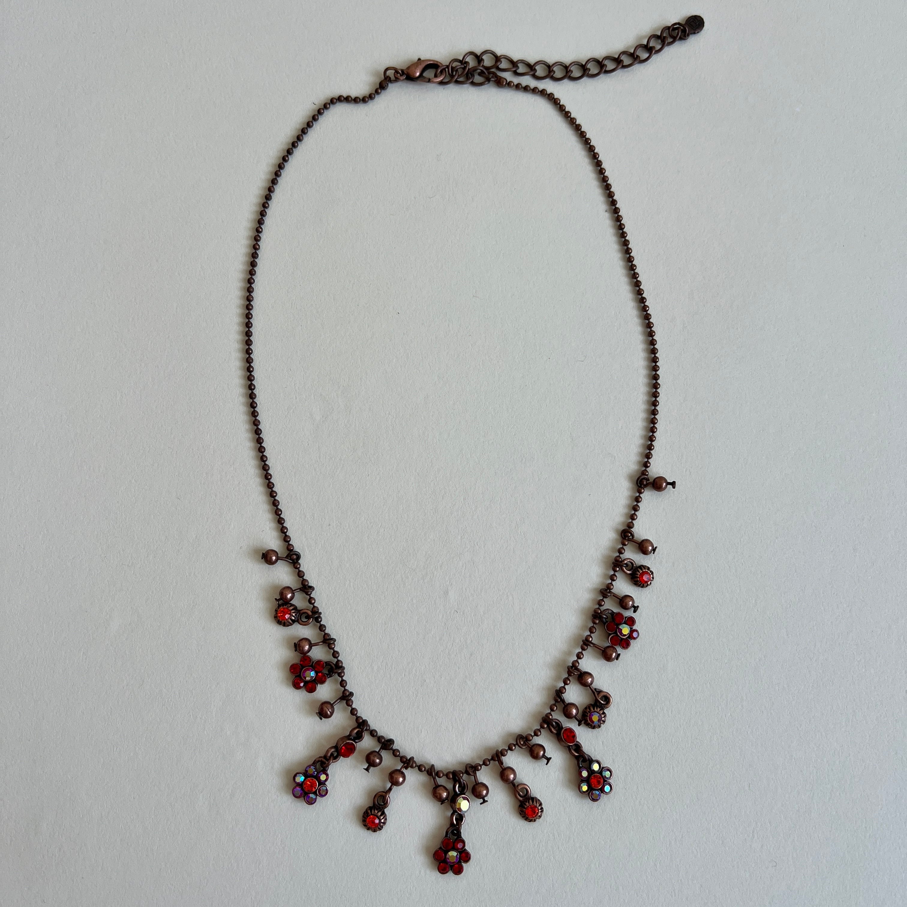 Red floral gem drop necklace