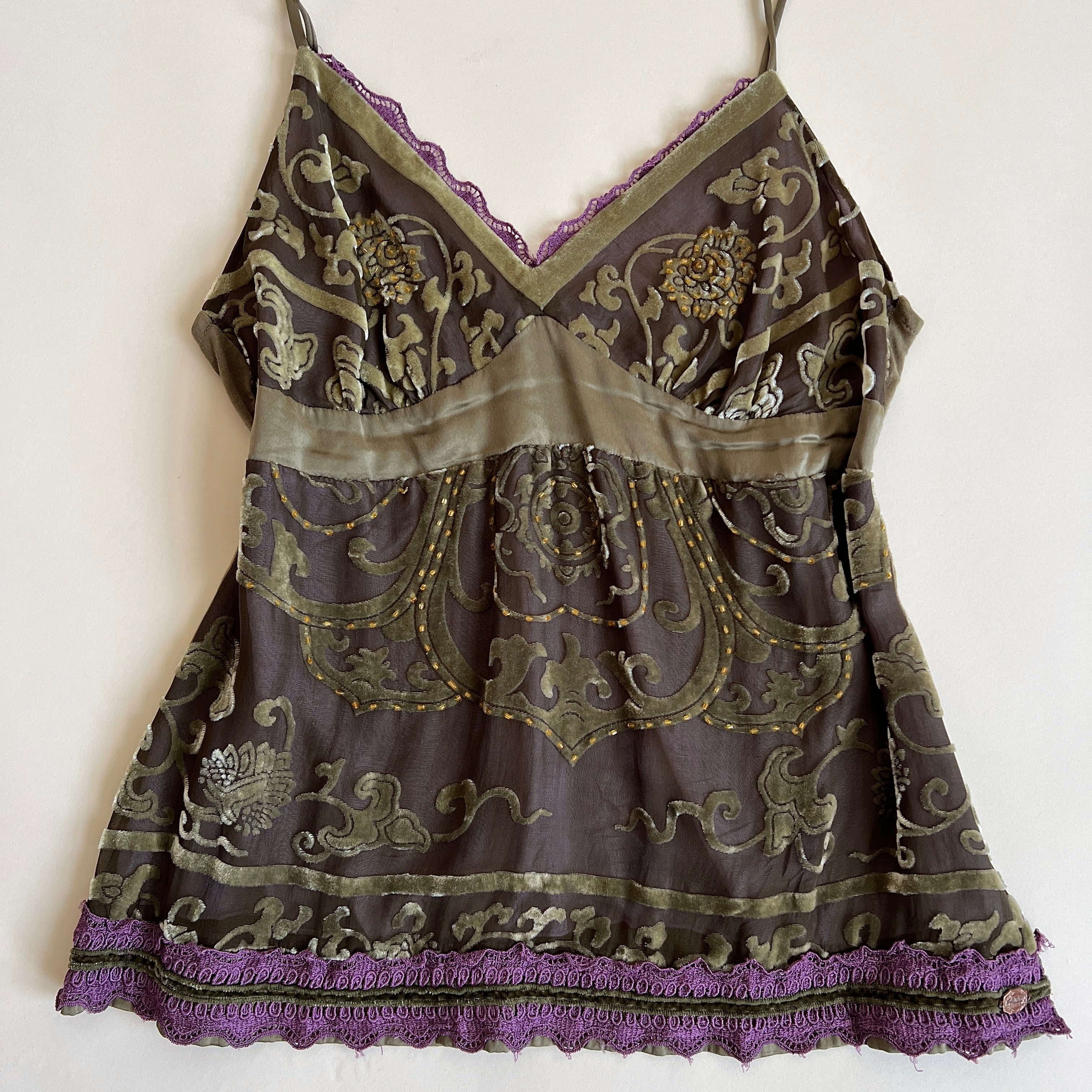 Sage velvet beaded cami (M)