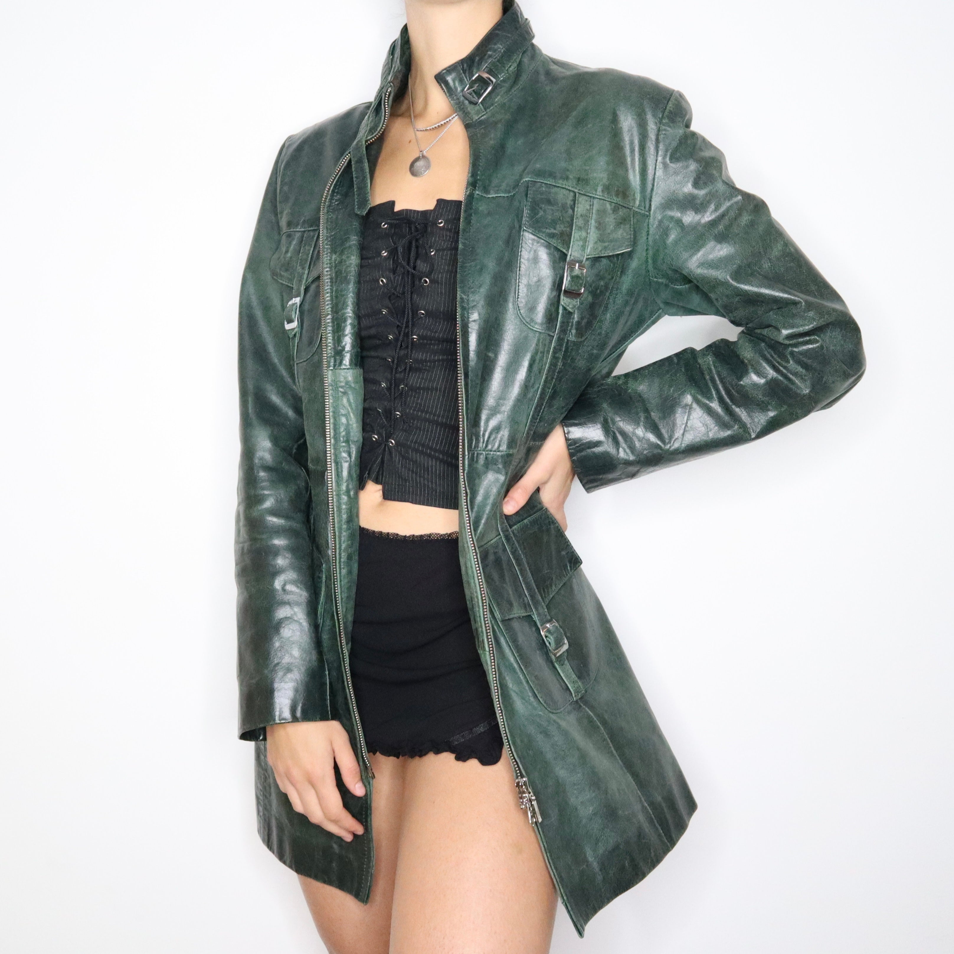 Vintage 90s Jade Patina Leather Jacket (Large)