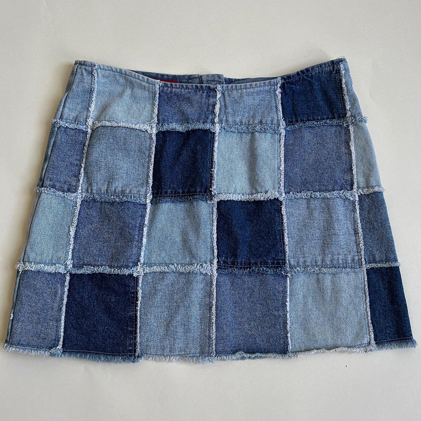 Vintage 90s denim patchwork mini skirt - L