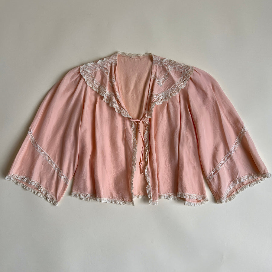 Vintage 50s peach lace trim bed jacket