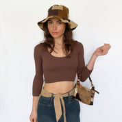 faux suede patchwork floppy hat