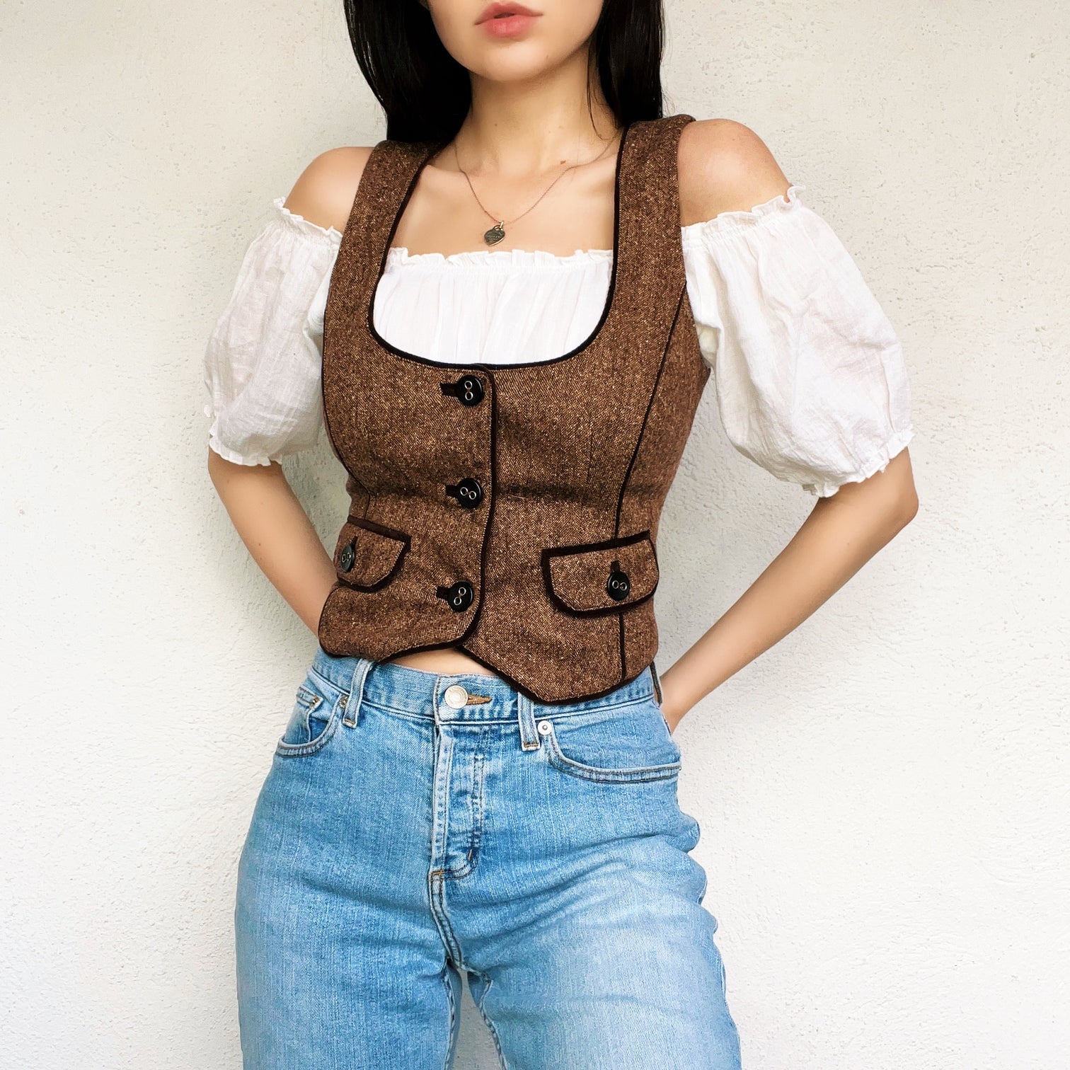 Brown Tweed Bebe Vest