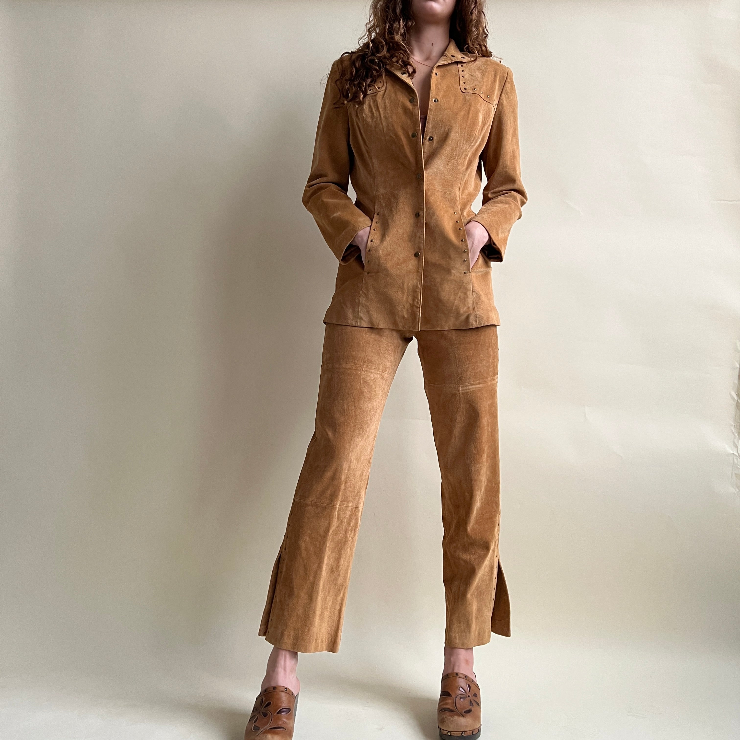 Vintage 90s suede jacket + pant set - M