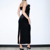 Black Velvet Maxi Dress and Flower Bracelet (Medium)