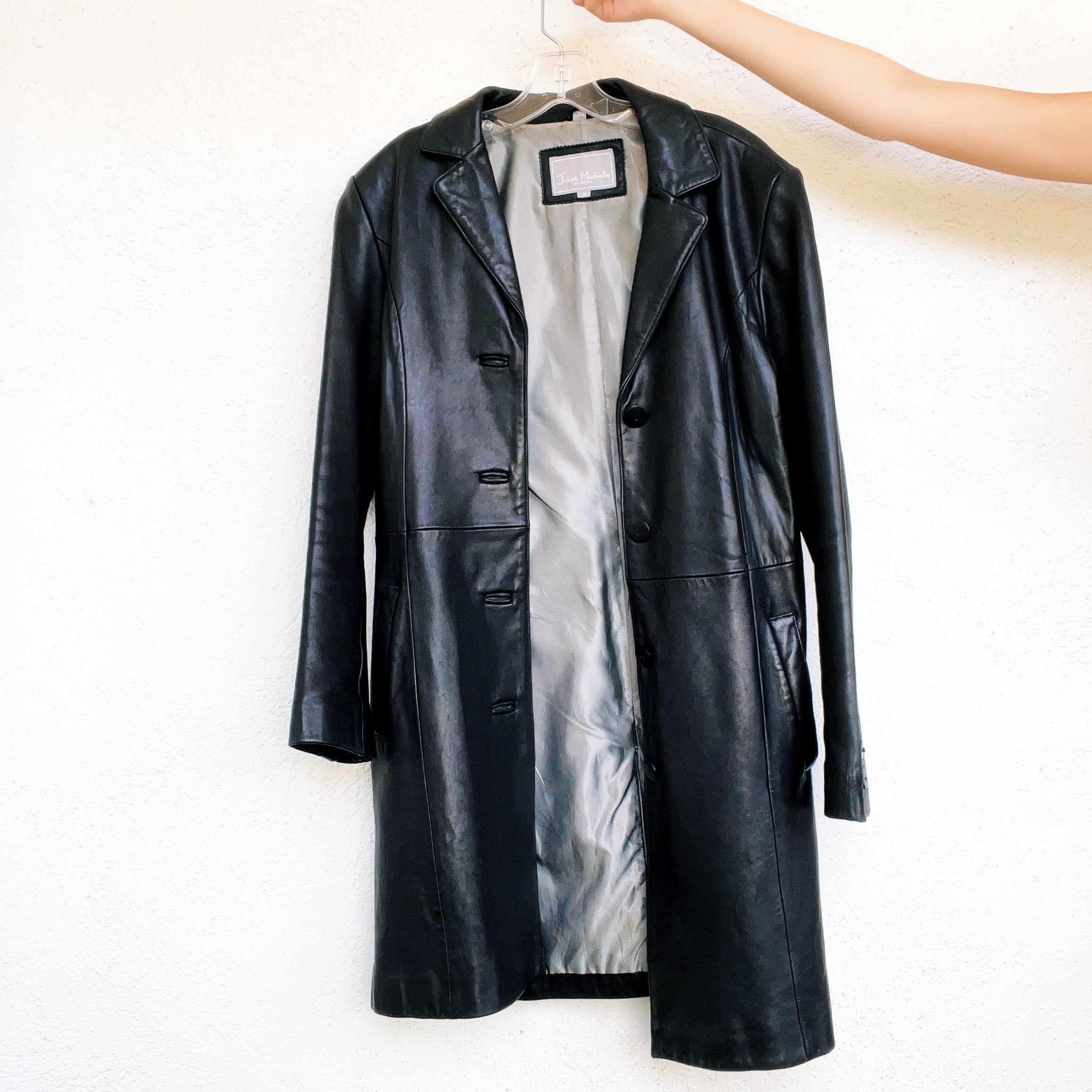 Vintage Black Leather Trench Coat